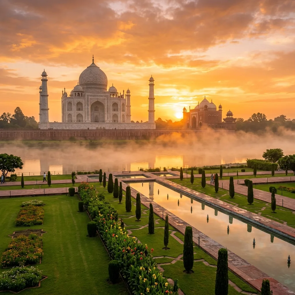 Taj Mahal at golden sunrise, Agra India